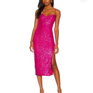MAJORELLE Fuchsia Sequin Midi Dress
